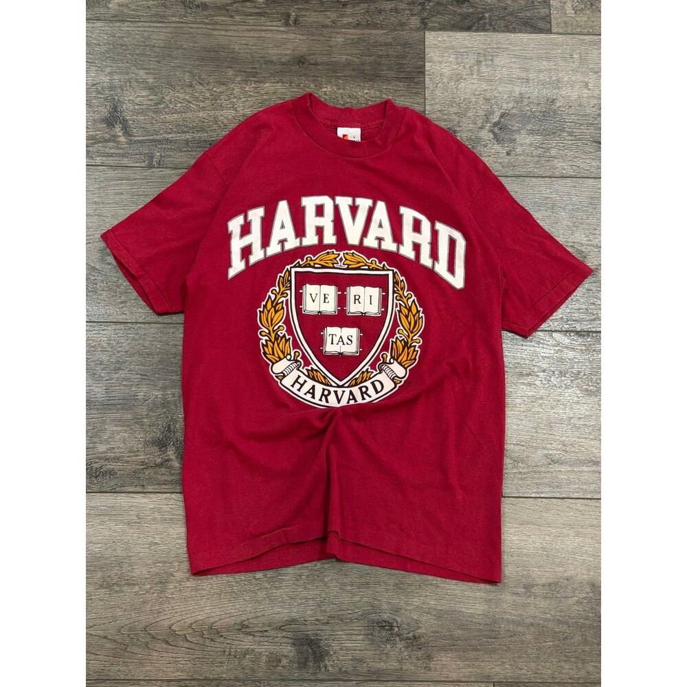 Vintage 90s Signal Harvard University Crest Graphic T-Shirt Crimson Red L USA